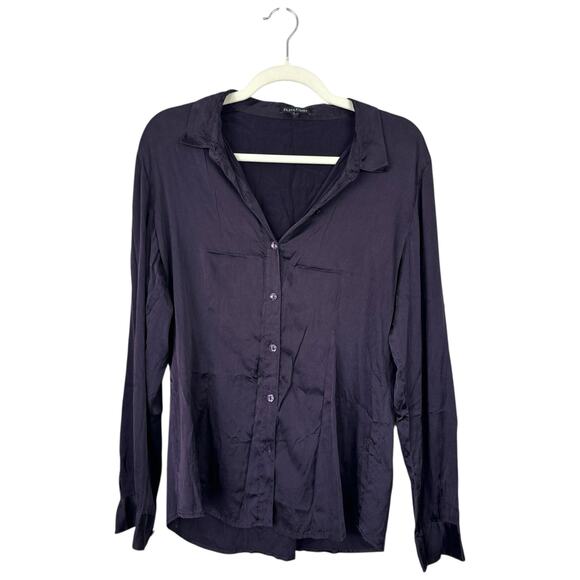 EILEEN FISHER Silk Button Up Blouse Eggplant Purple Size XS Professional Work - Picture 1 of 7